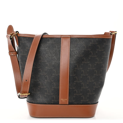 Celine Triomphe Canvas Calfskin Small Bucket Bag Tan 1 of 10