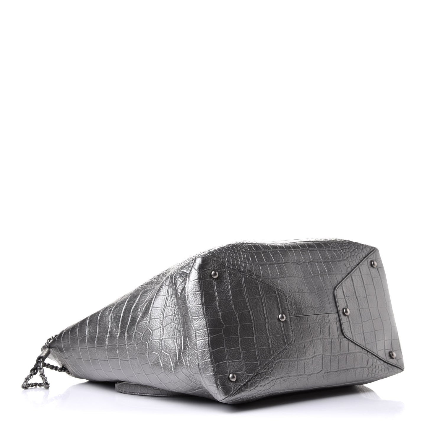 Calfskin Crocodile Embossed Large Shopping Tote Silver