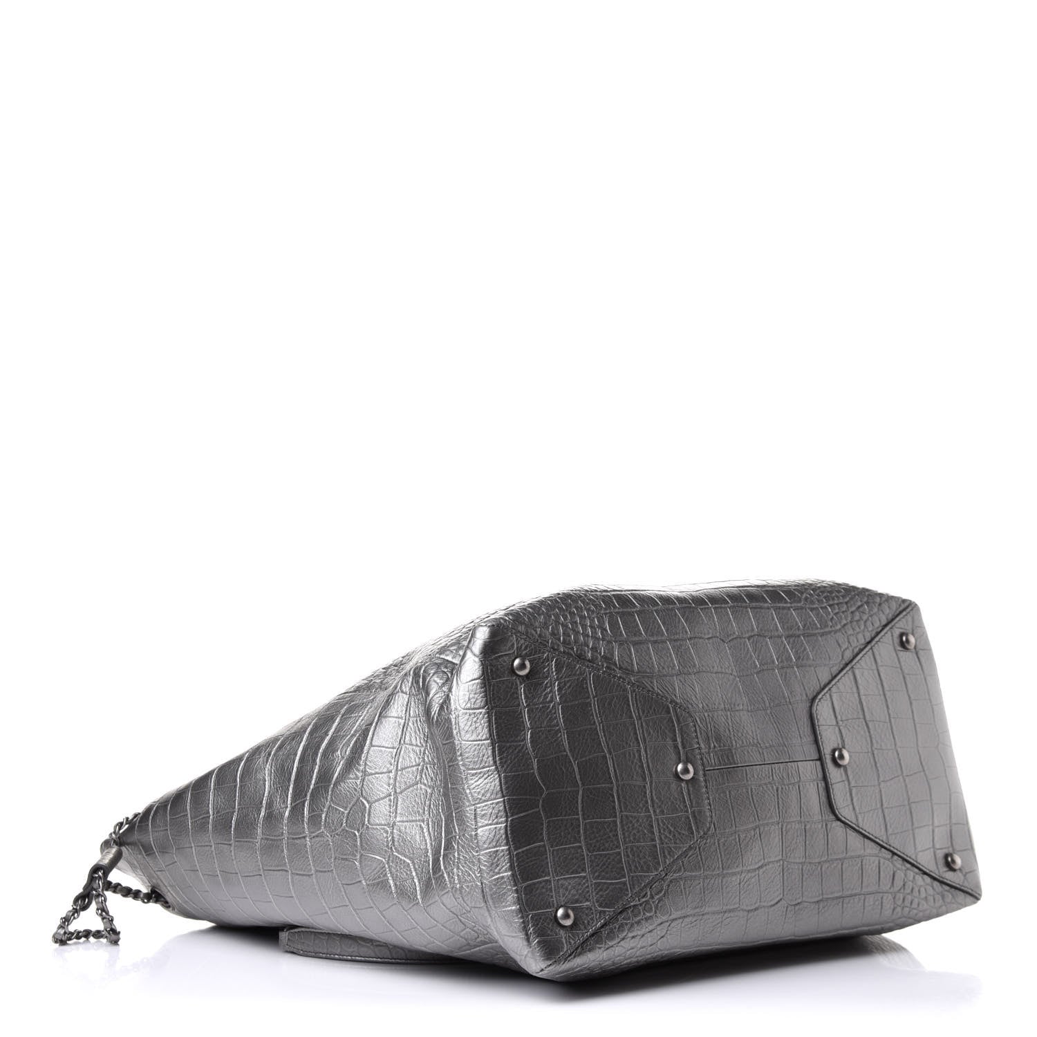 Chanel Calfskin Crocodile Embossed Large Shopping Tote Silver 3 of 11