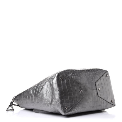 Chanel Calfskin Crocodile Embossed Large Shopping Tote Silver 3 of 11