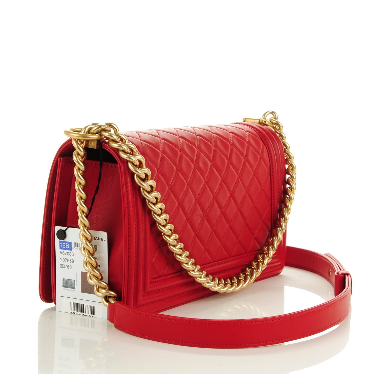 Lambskin Quilted Medium Boy Flap Red
