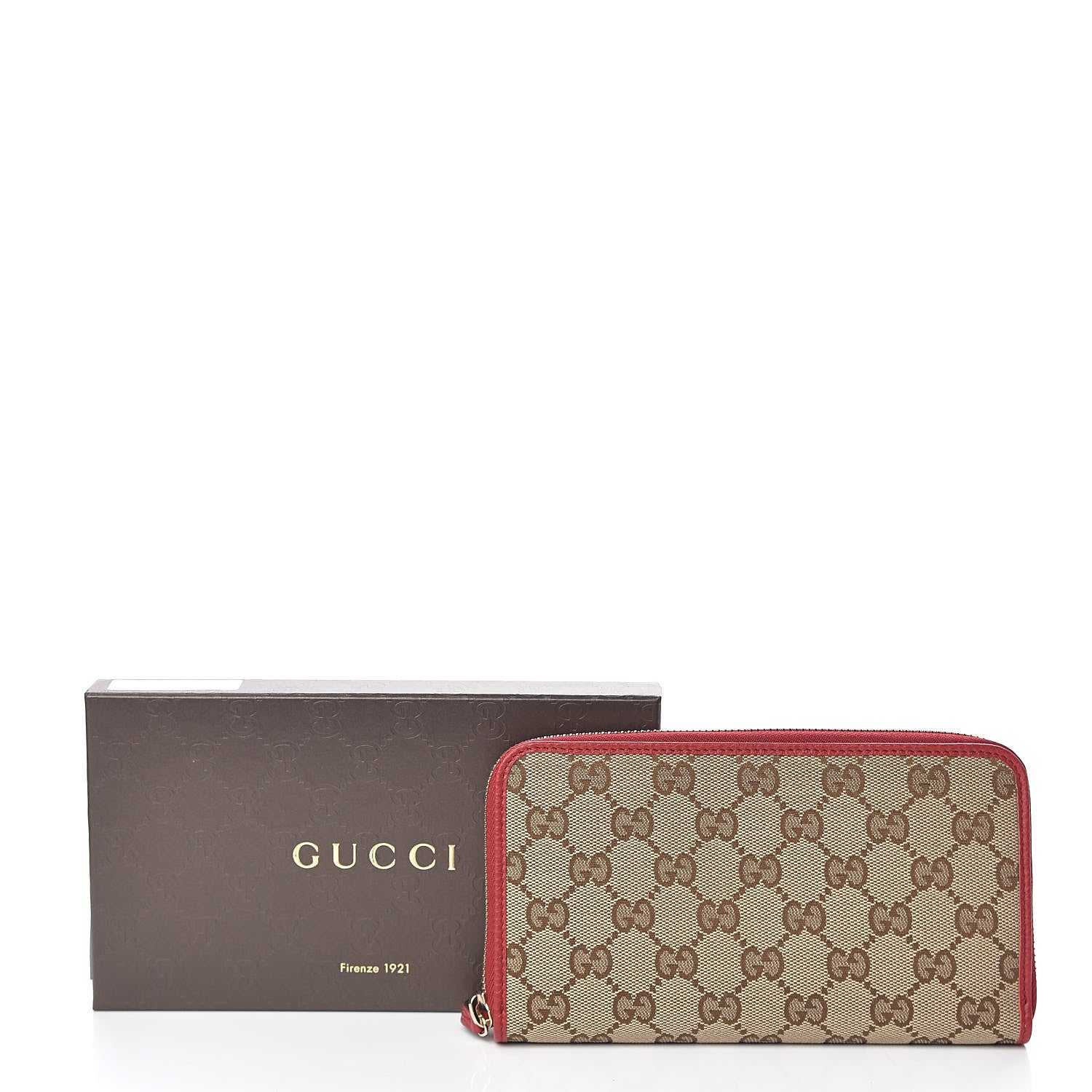 Gucci Monogram Dollar Calfskin Zip Around Wallet Beige Ebony Rosso 8 of 8
