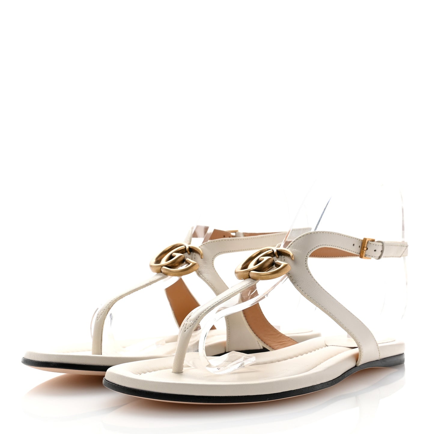 Nappa Charlotte Double G Thong Flat Sandals 37.5 White