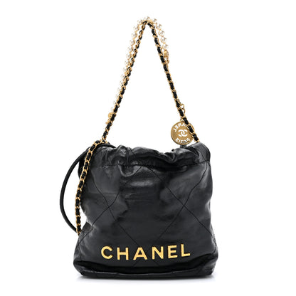 Chanel Shiny Crumpled Calfskin Quilted Pearl Mini Chanel 22 Black 1 of 10
