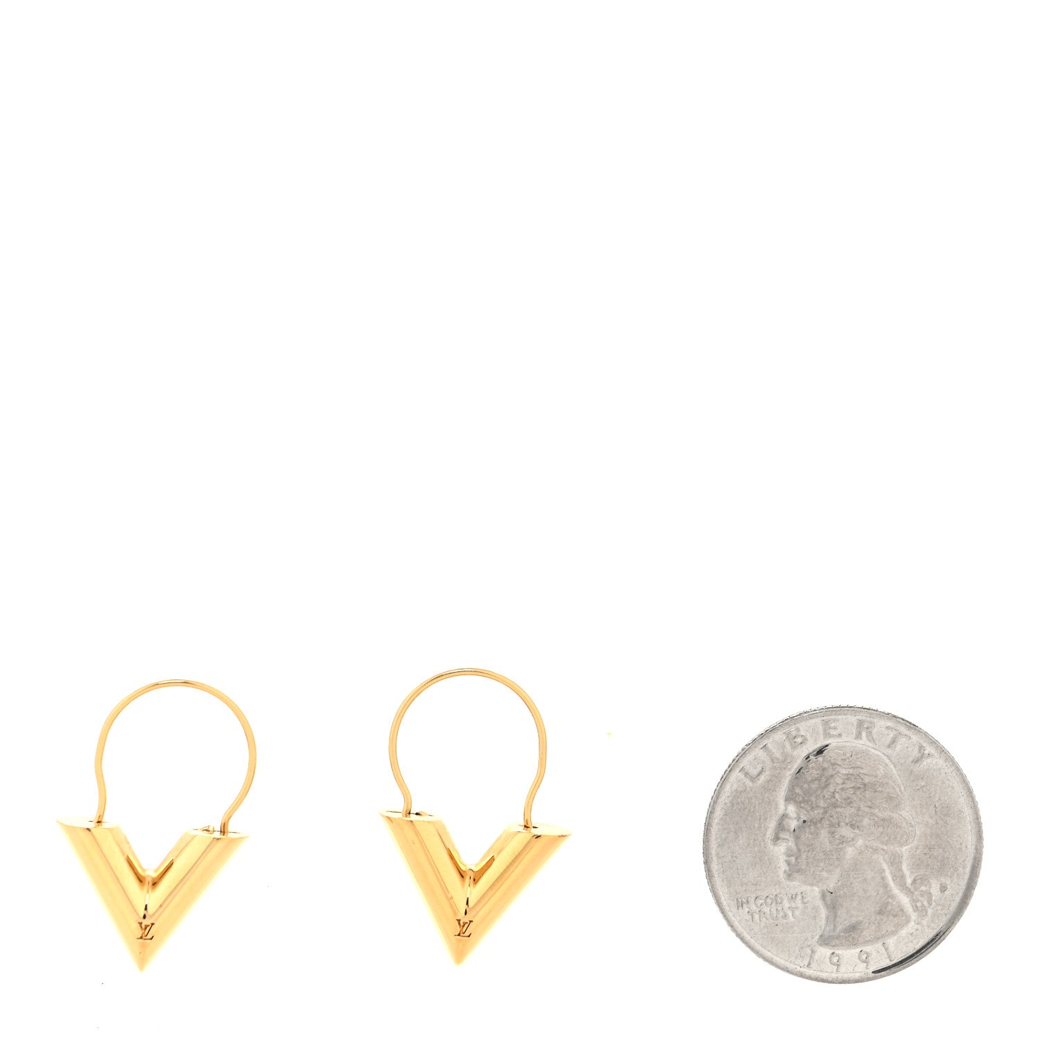 Louis Vuitton Brass Essential V Hoop Earrings Gold 2 of 4