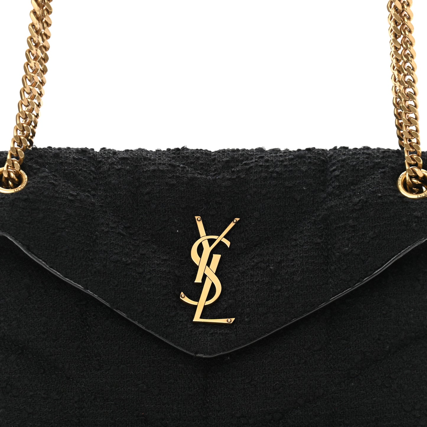 Tweed Quilted Small Loulou Puffer Monogram Chain Satchel Black