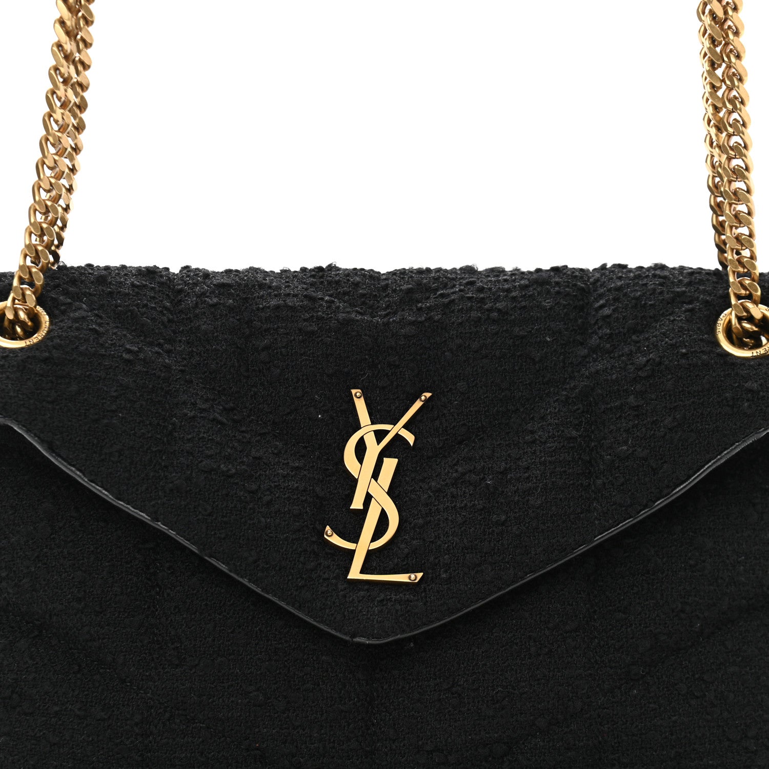 Saint Laurent Tweed Quilted Small Loulou Puffer Monogram Chain Satchel Black 8 of 10
