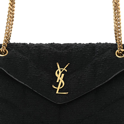 Saint Laurent Tweed Quilted Small Loulou Puffer Monogram Chain Satchel Black 8 of 10
