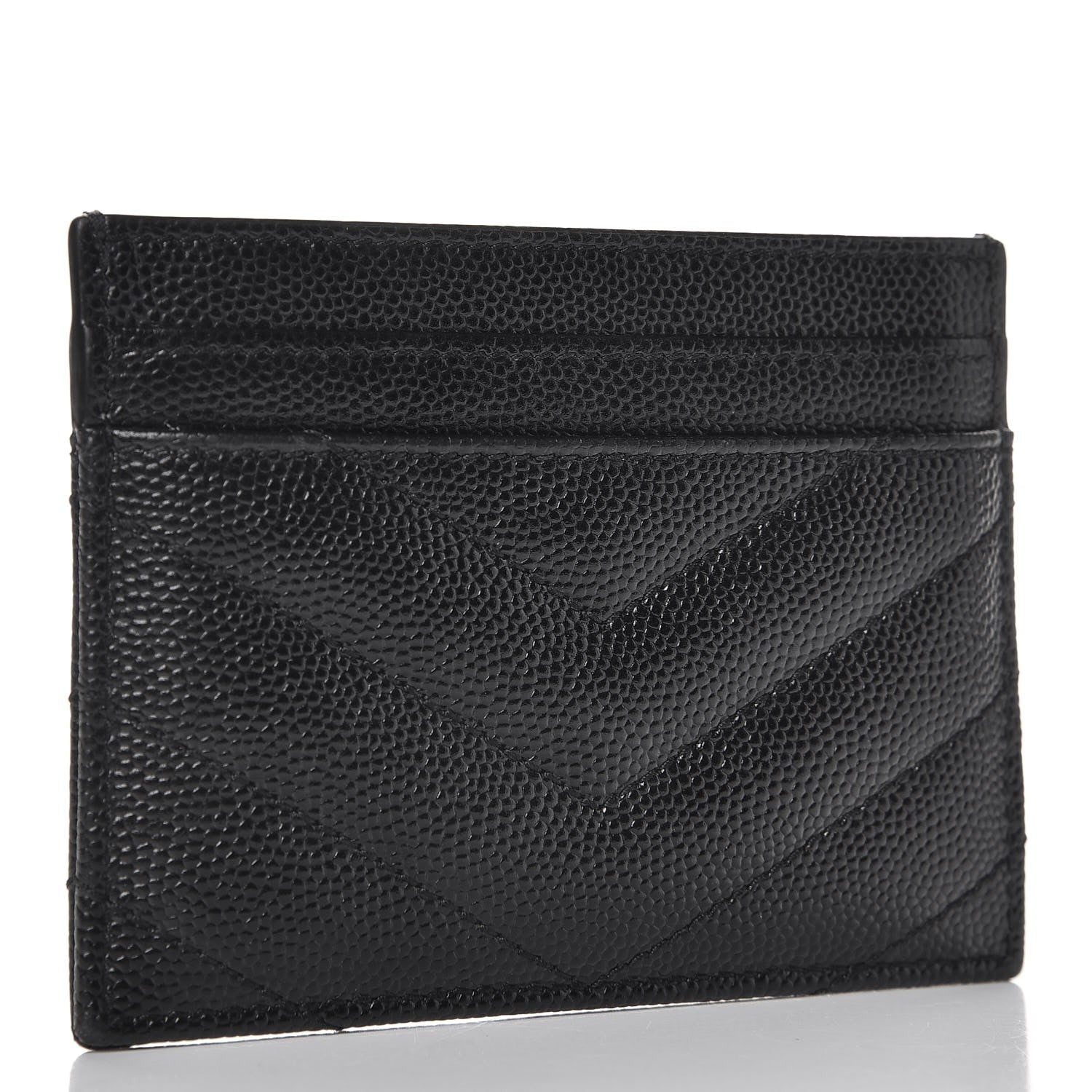 Saint Laurent Grain De Poudre Matelasse Chevron Monogram Credit Card Case Black 3 of 8