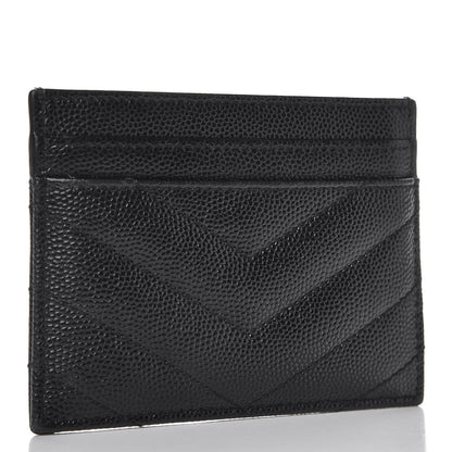 Saint Laurent Grain De Poudre Matelasse Chevron Monogram Credit Card Case Black 3 of 8