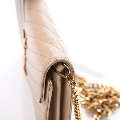 Saint Laurent Grain De Poudre Matelasse Chevron Monogram Chain Wallet Deep Beige 14 of 21