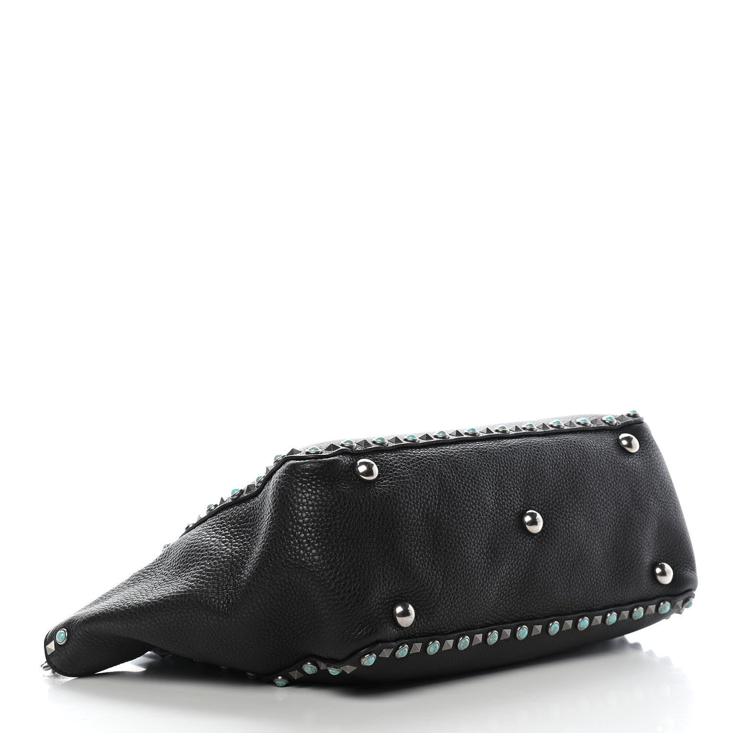 Valentino Garavani Grained Calfskin Turquoise Medium Rockstud Rolling Tote Black 4 of 10