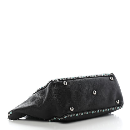 Valentino Garavani Grained Calfskin Turquoise Medium Rockstud Rolling Tote Black 4 of 10