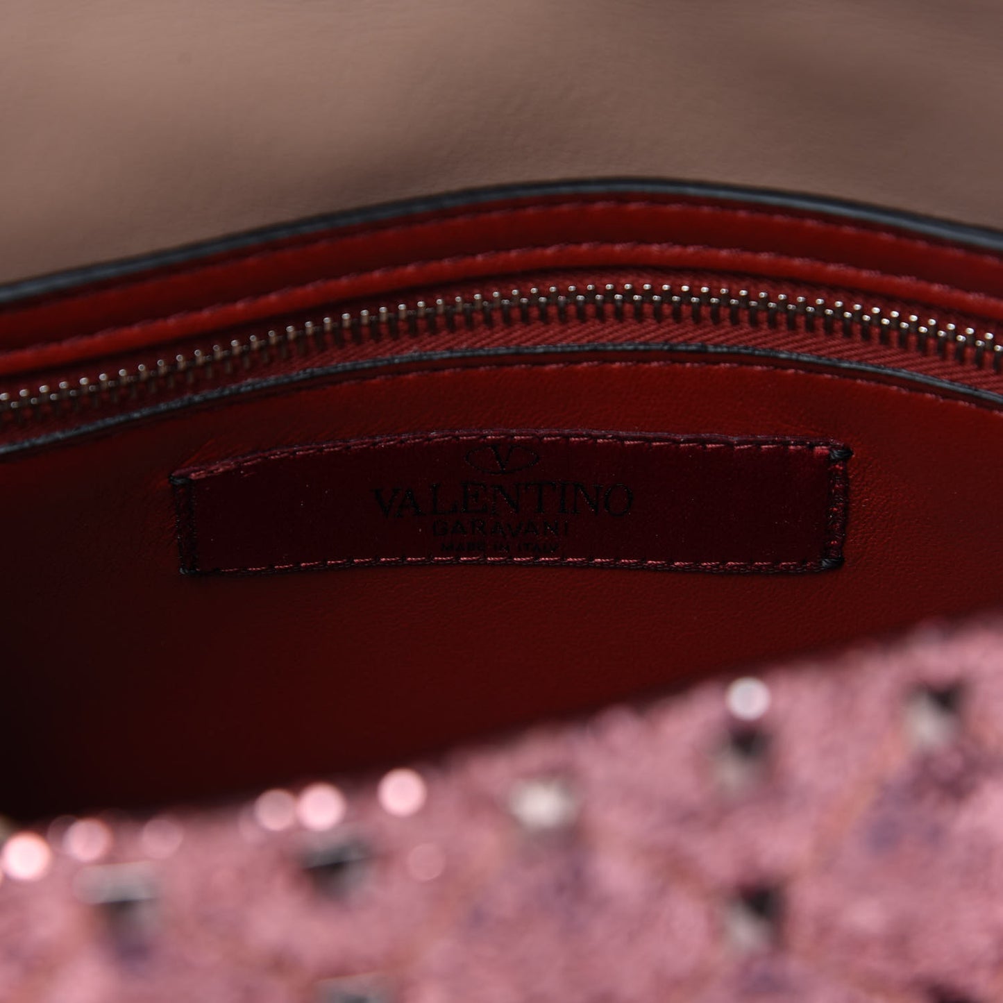 Glitter Medium Rockstud Spike Shoulder Bag Antique Pink