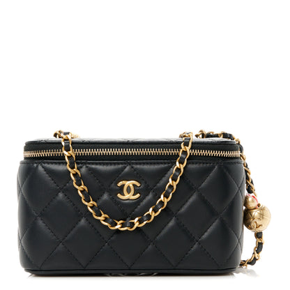 Chanel Lambskin Quilted Pearl Crush Small Vanity Case With Chain Black 1 of 13