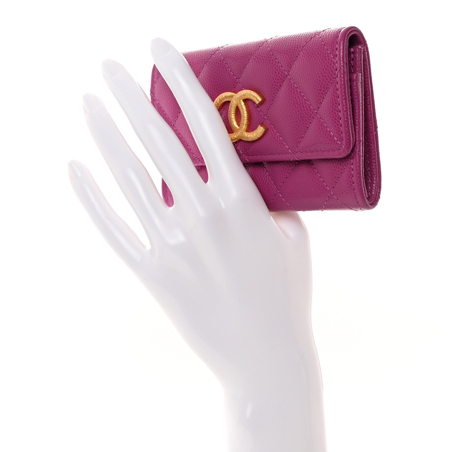Chanel Caviar Quilted Textured CC Flap Card Holder Purple 2 of 9