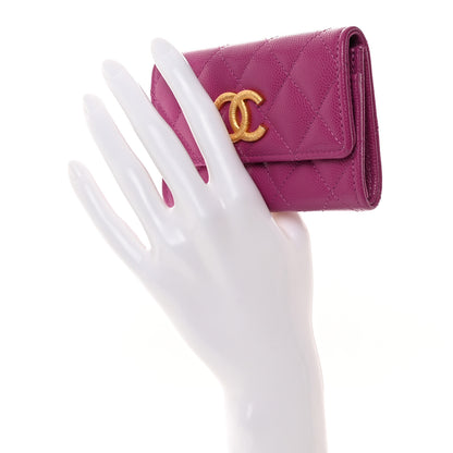 Chanel Caviar Quilted Textured CC Flap Card Holder Purple 2 of 9