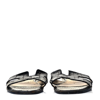 Hermes Shiny Alligator Oran Sandals 38 Black 3 of 8