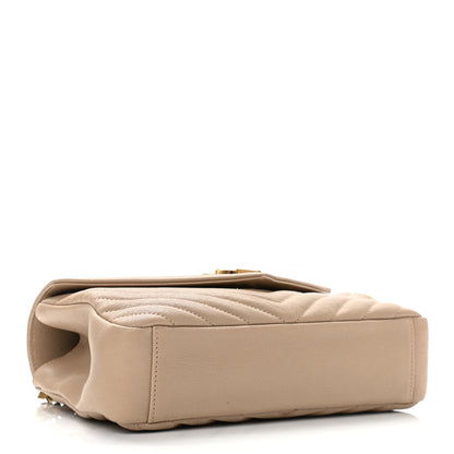 Saint Laurent Sheepskin Matelasse Chevron Monogram Medium College Bag Dark Beige 4 of 11