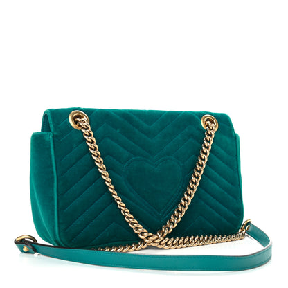 Gucci Velvet Matelasse Small GG Marmont Shoulder Bag Pavone Cyan 3 of 11