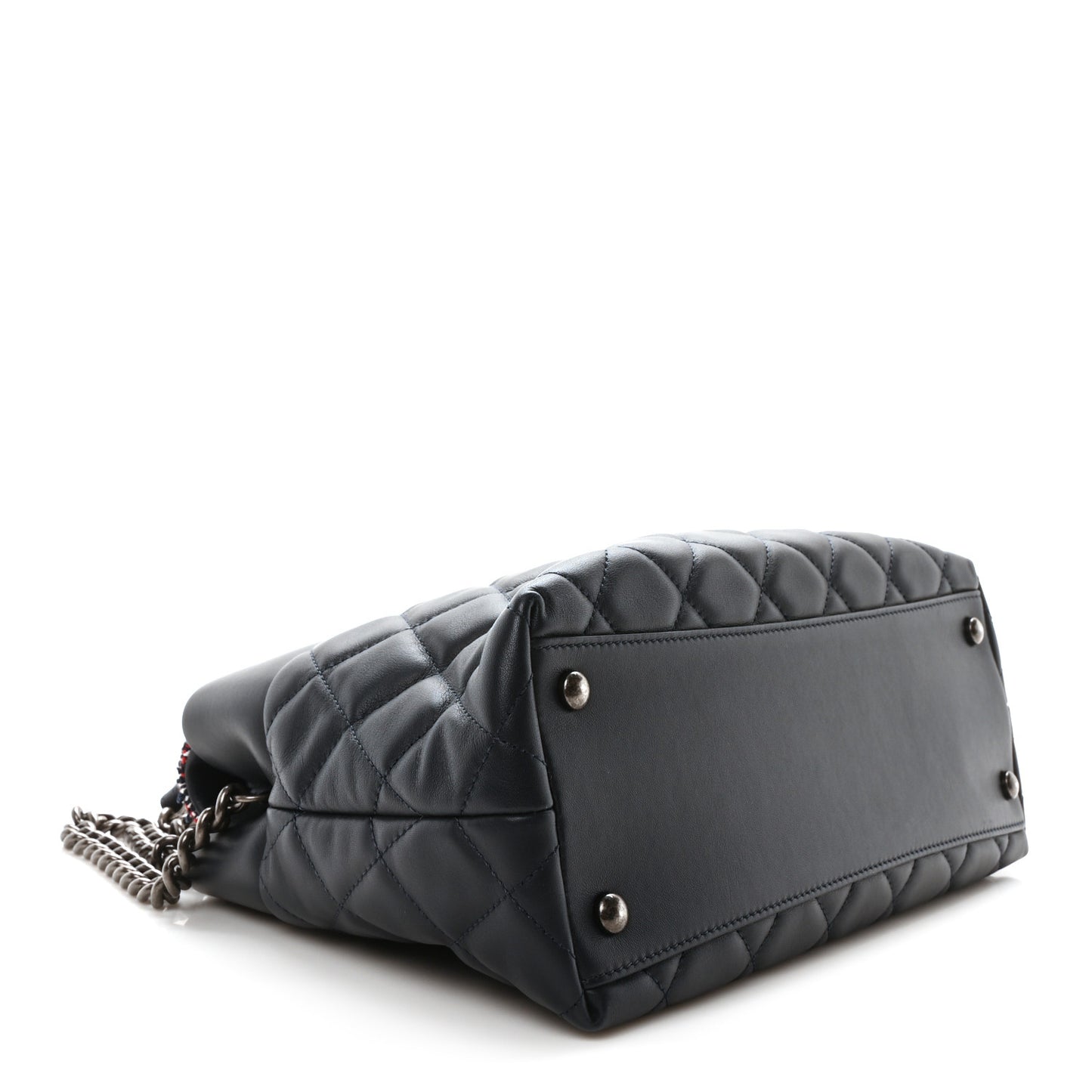 Calfskin Tweed Quilted Small Tote Navy Multicolor