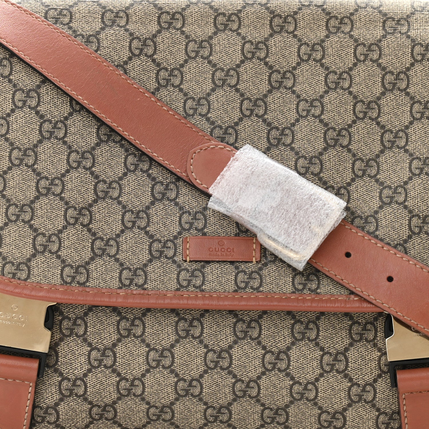 Gucci GG Plus Monogram Medium Double Buckle Flap Messenger Bag Brown 8 of 14