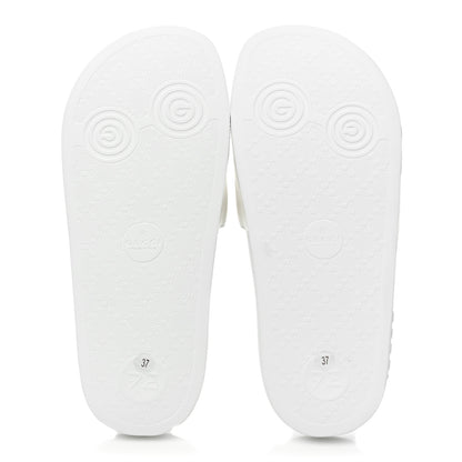 Gucci Nappa Miro Soft Calfskin Womens Interlocking G Slide Sandals 37 Great White Hibiscus Red 5 of 9