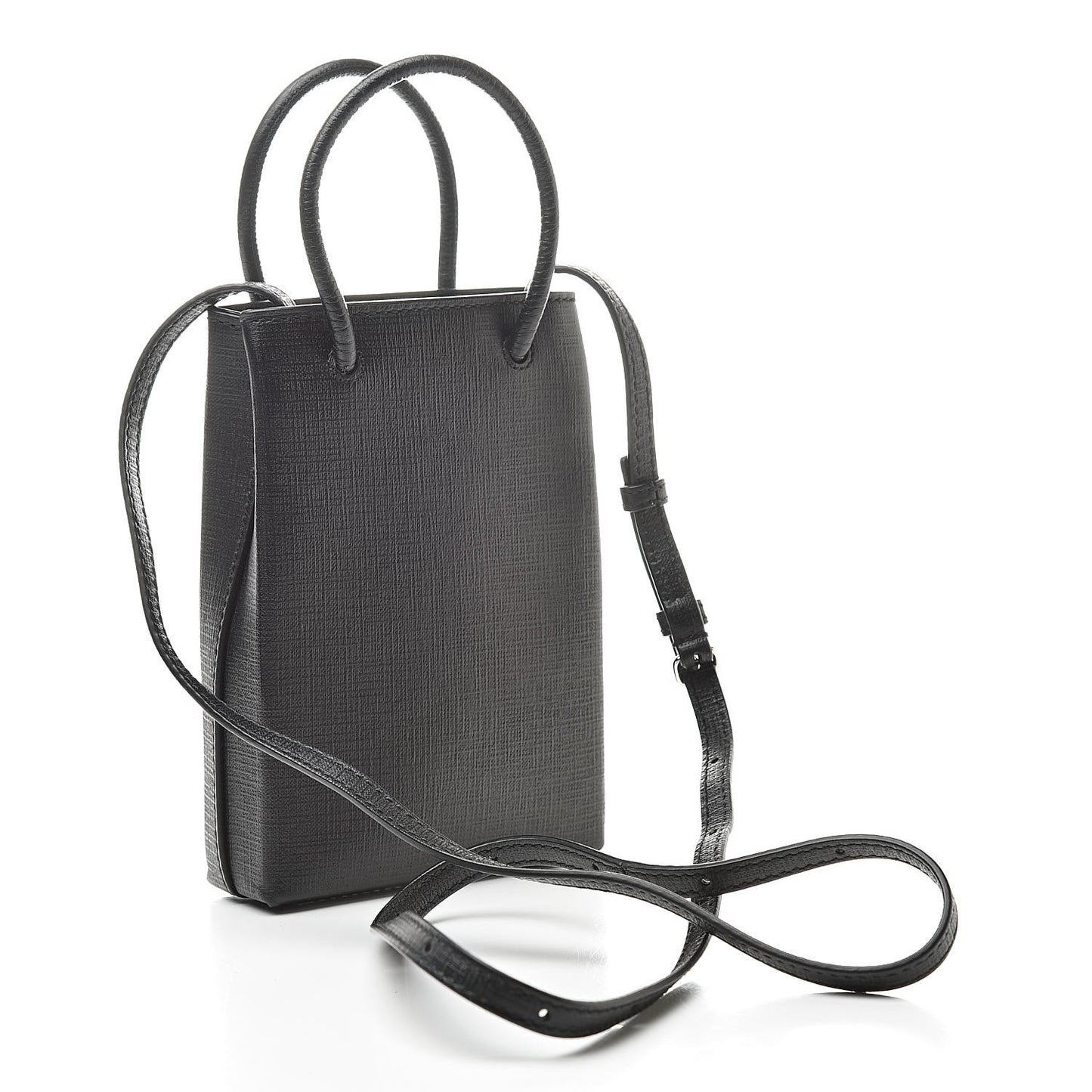 Squared Calfskin Logo Shopping Phone Holder Bag Black