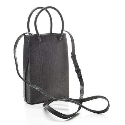 Balenciaga Squared Calfskin Logo Shopping Phone Holder Bag Black 3 of 10
