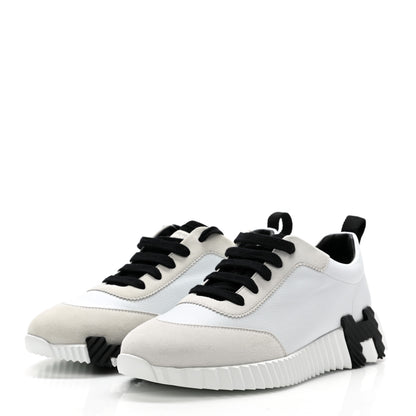 Hermes Goatskin Suede Goatskin Bouncing Sneakers 37 White Black 3 of 9