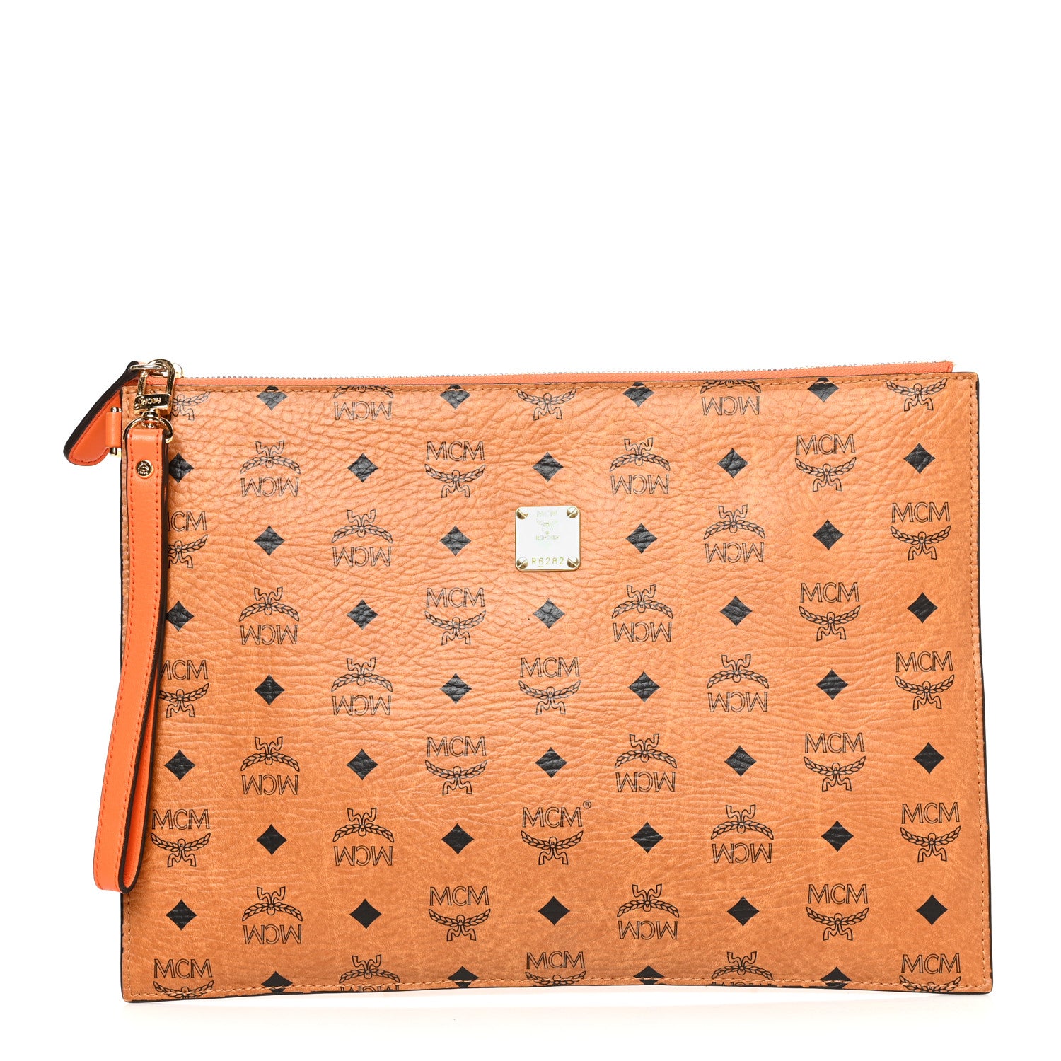 MCM Visetos Calfskin Zip Pouch Cognac Orange 1 of 10