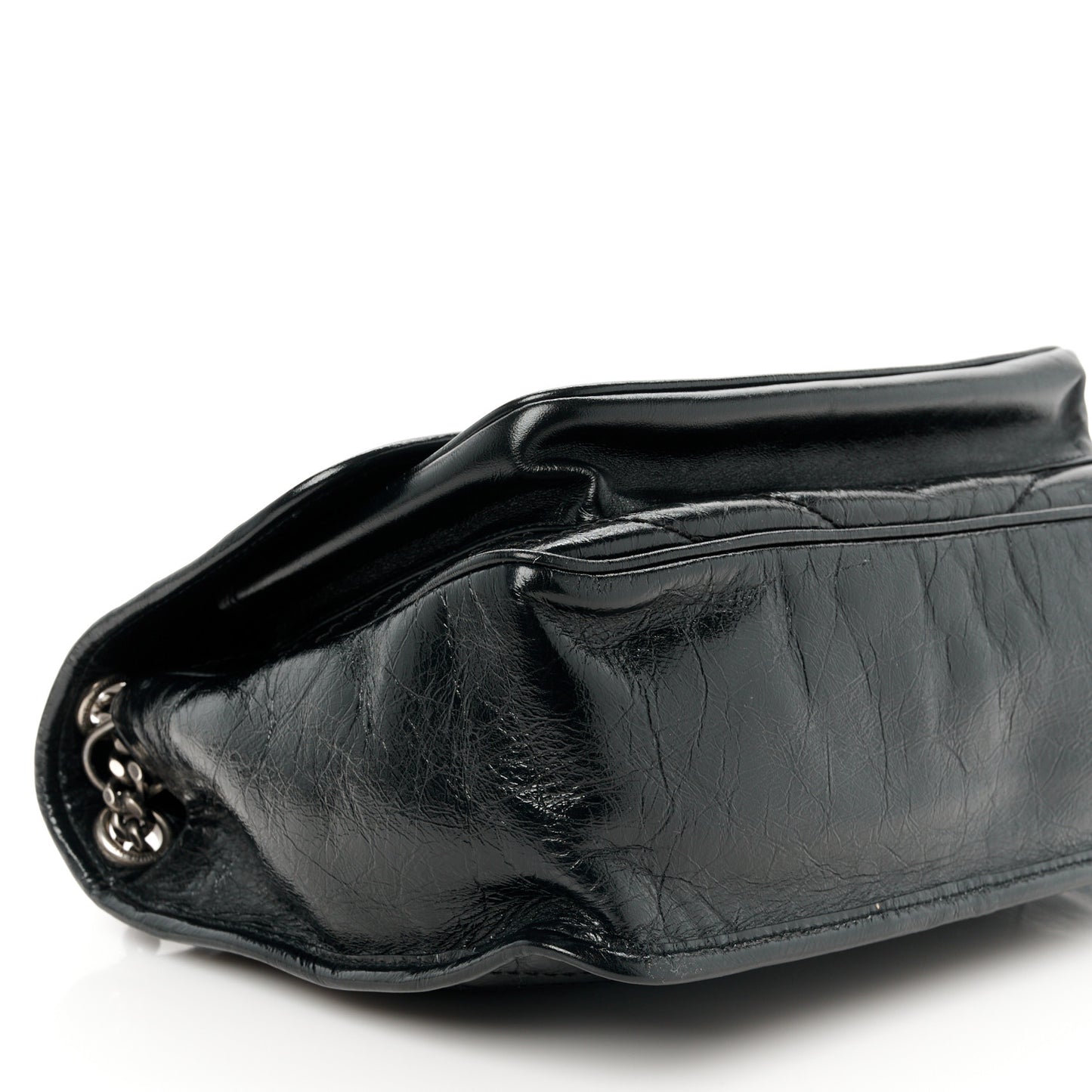 Crinkled Calfskin Matelasse Monogram Medium Niki Chain Satchel Black