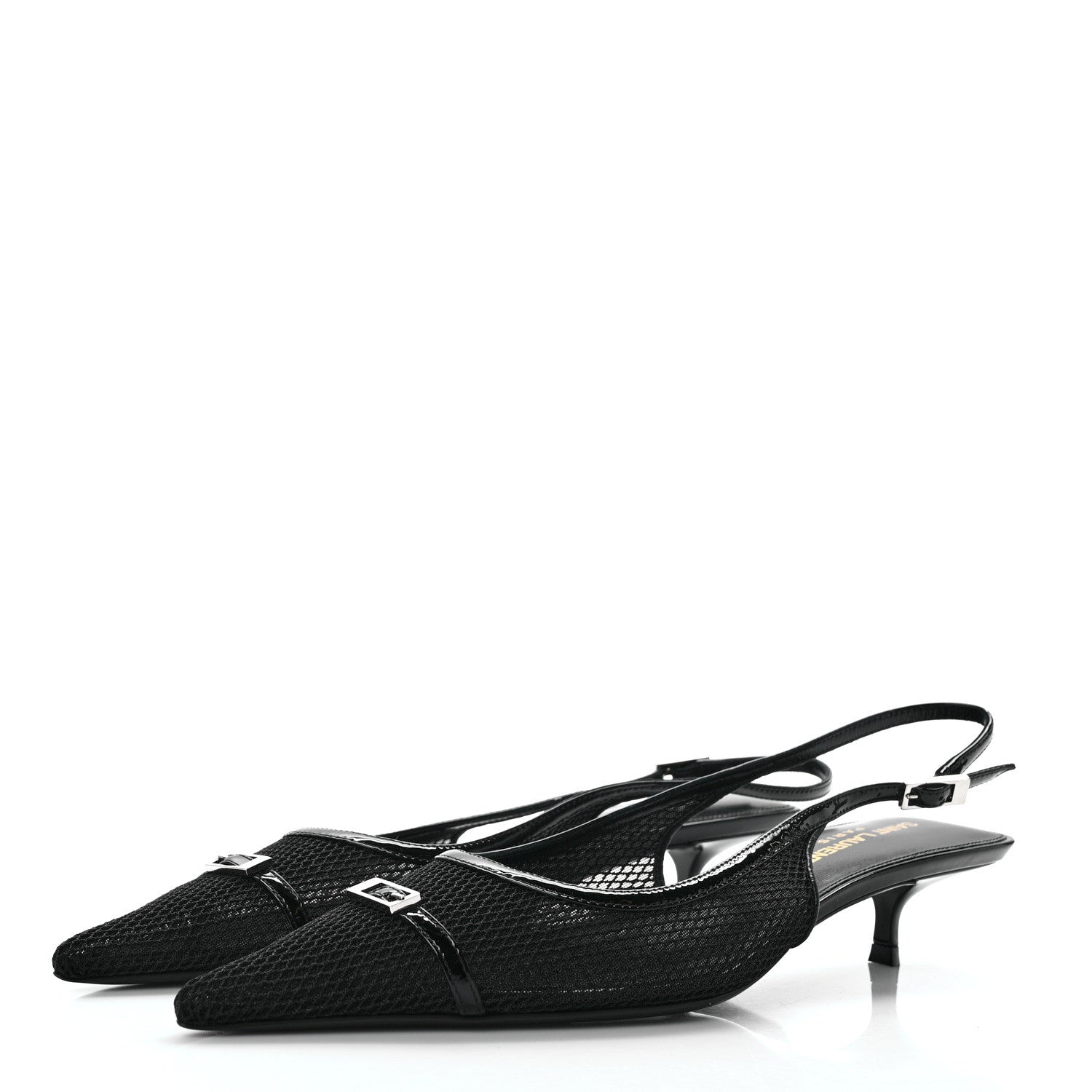 Saint Laurent Mesh Oxalis Slingback Pumps 37 Black 3 of 8