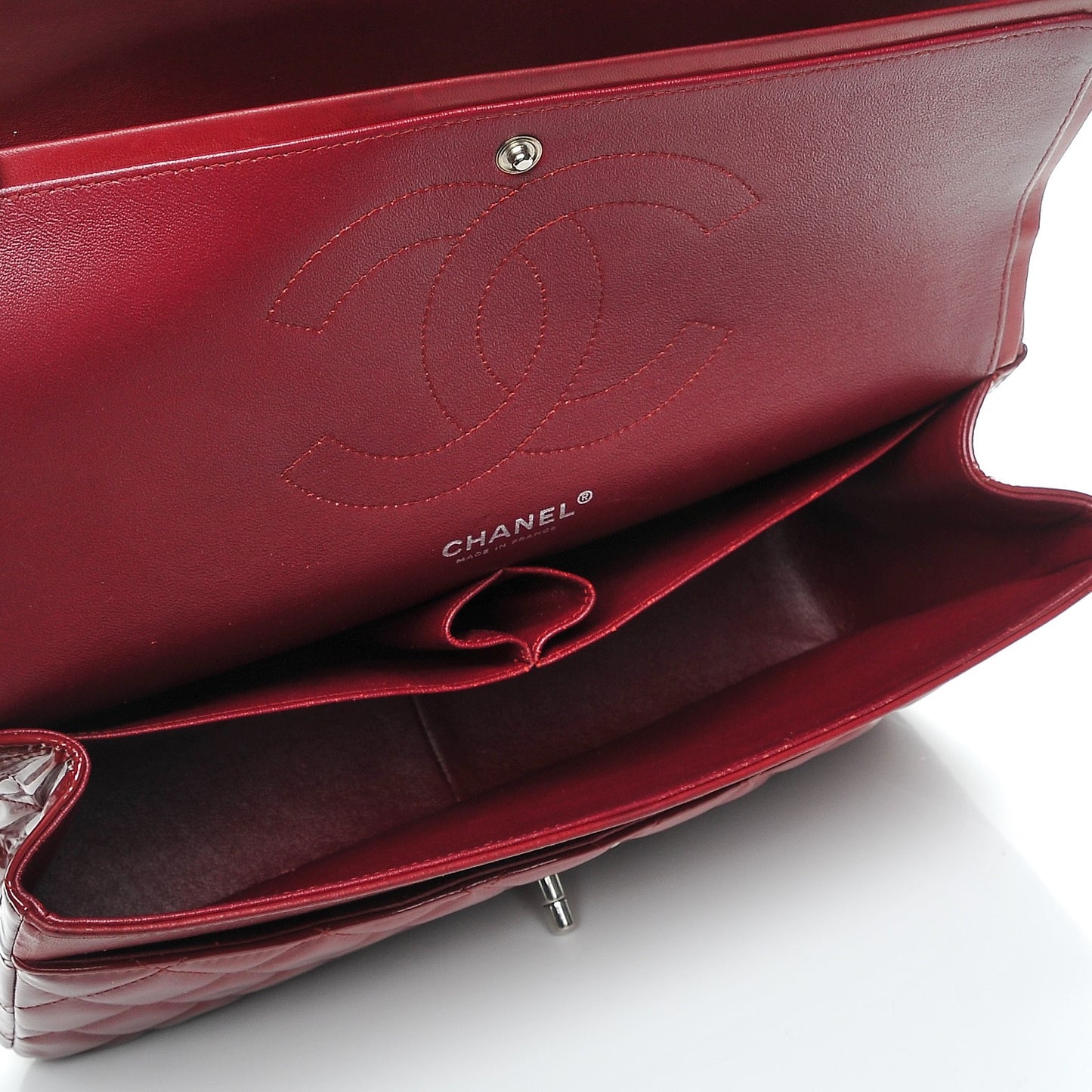 Patent Quilted Jumbo Double Flap Dark Red