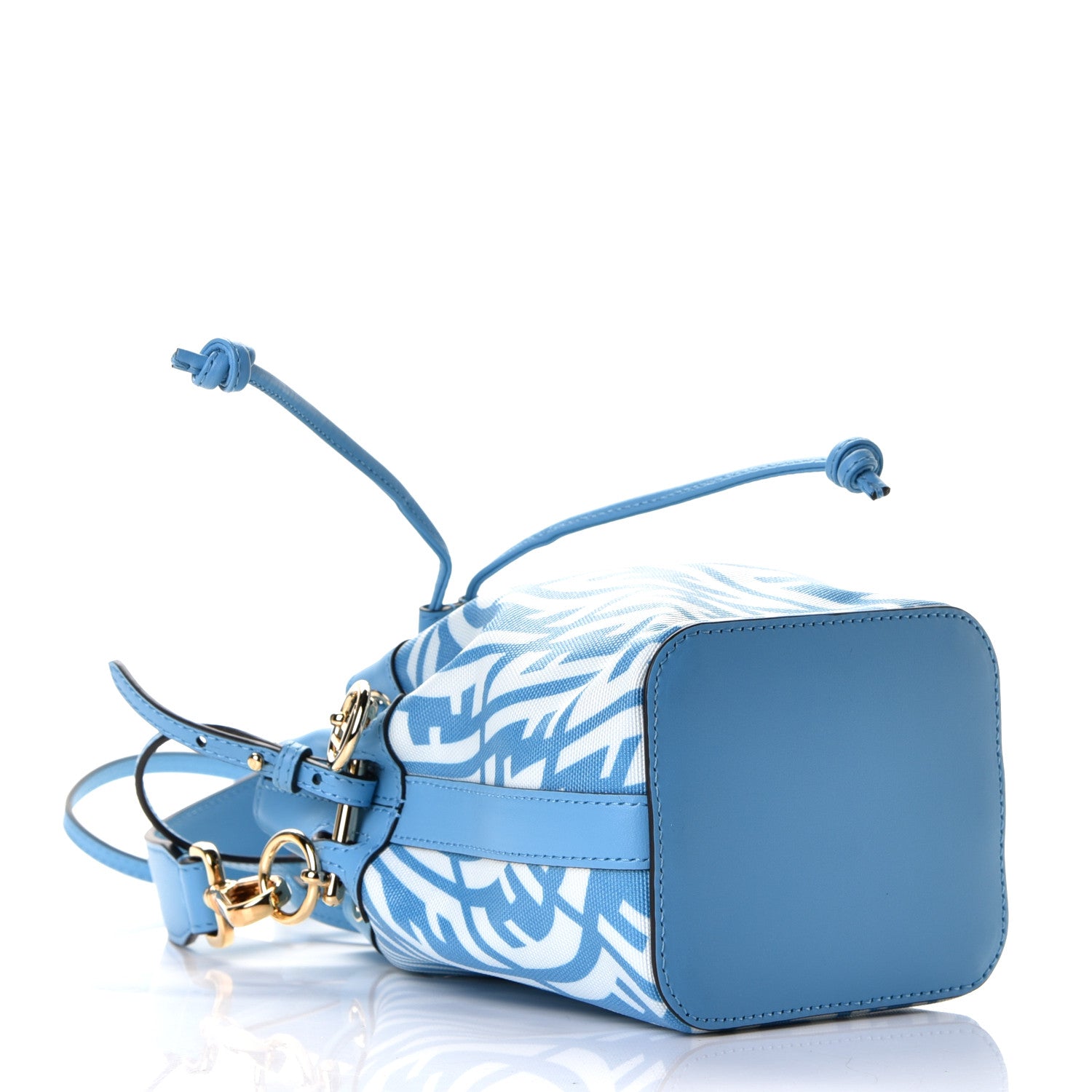 Fendi X SARAH COLEMAN Glazed Canvas Vitello King F is Fendi FF Vertigo Mini Mon Tresor Bucket Bag Cyber Blue White 3 of 5
