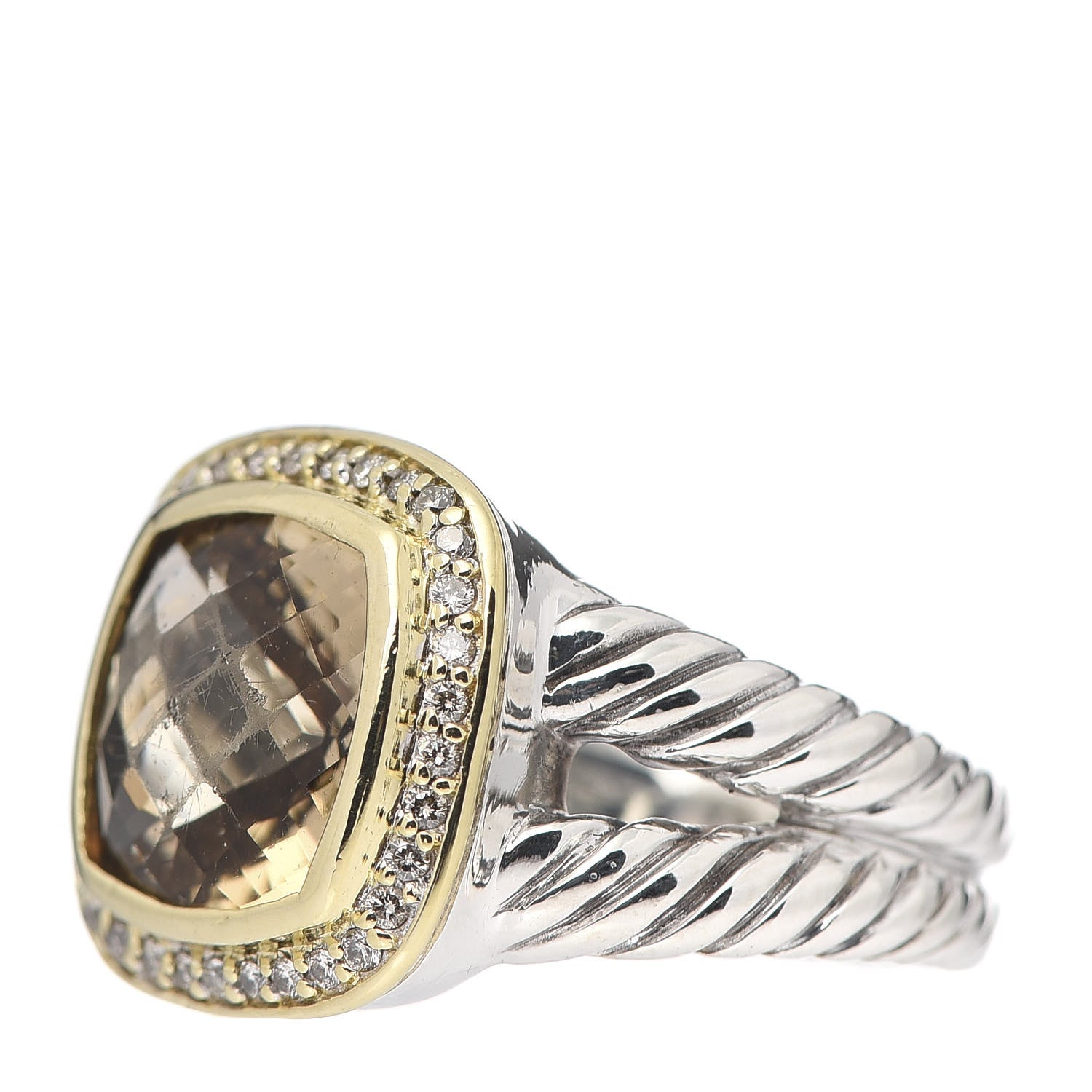 David Yurman Sterling Silver 18K Yellow Gold Diamond Champagne Citrine 11mm Albion Ring 57 8 3 of 5