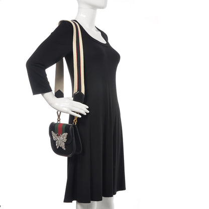 Gucci Calfskin Web Crystal Butterfly Stripe Small Totem Shoulder Bag Black 2 of 9