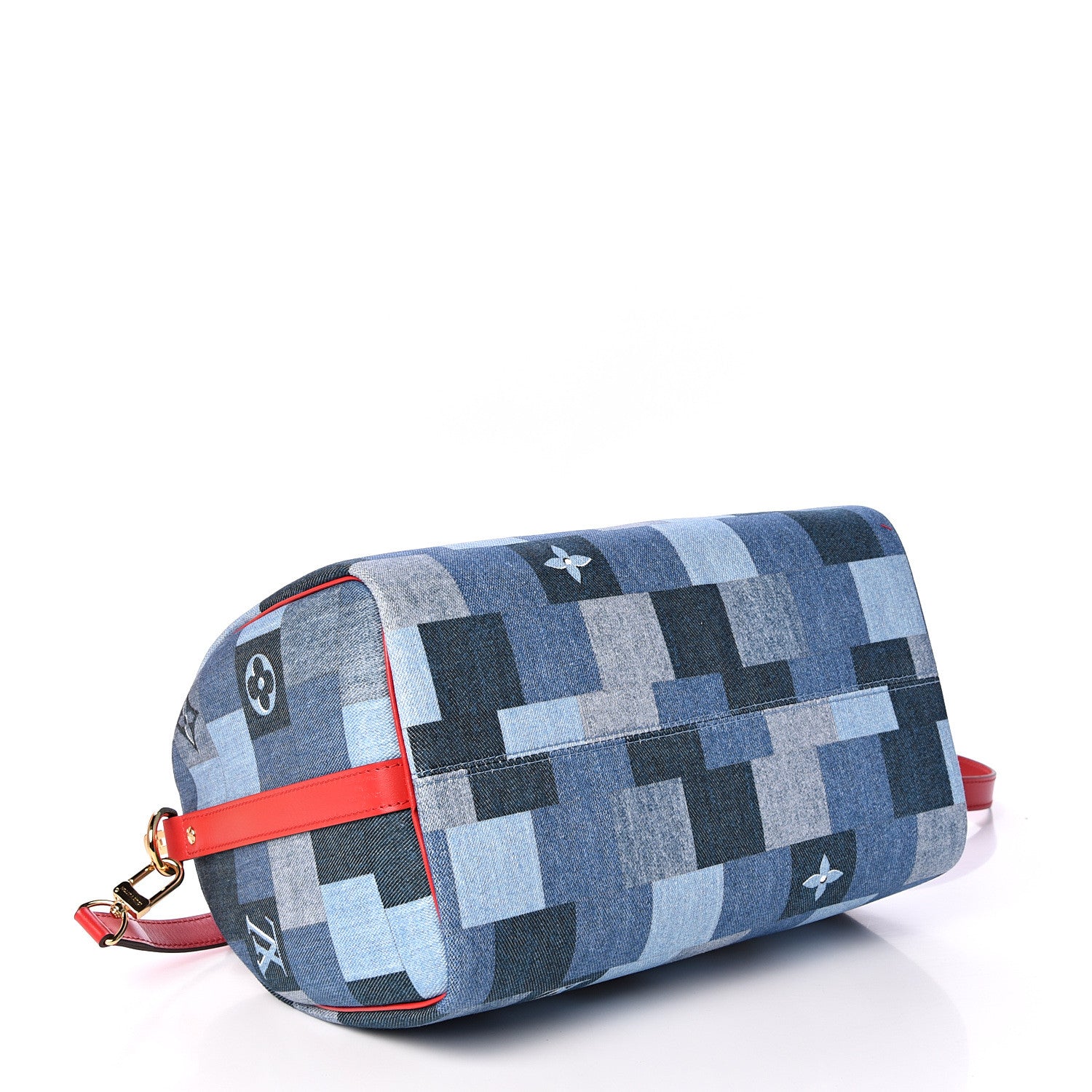 Louis Vuitton Denim Damier Monogram Patchwork Speedy Bandouliere 30 Blue Rouge 3 of 12