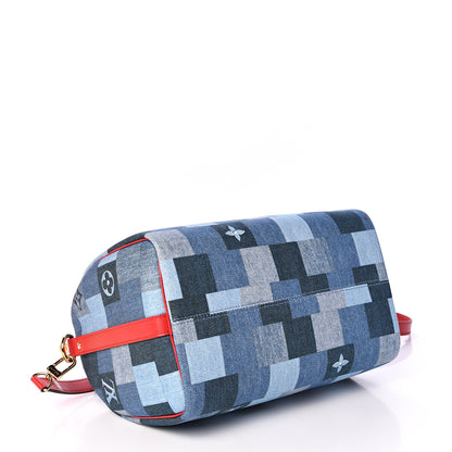 Louis Vuitton Denim Damier Monogram Patchwork Speedy Bandouliere 30 Blue Rouge 3 of 12