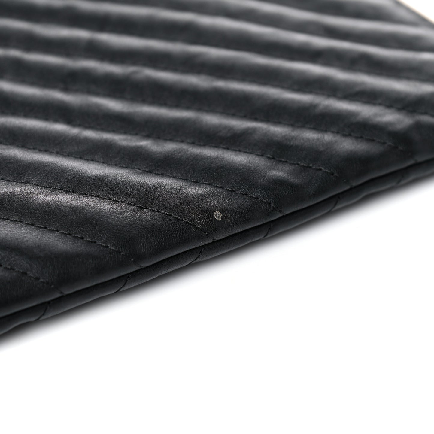 Aged Calfskin Chevron Quilted Medium Cosmetic Case Black