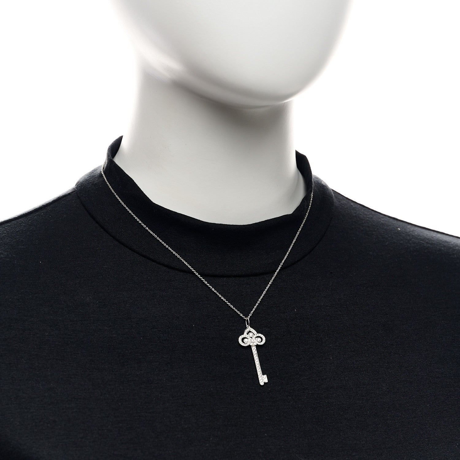 Tiffany Platinum Diamond .41ct Fleur De Lis Key Pendant Necklace 2 of 6