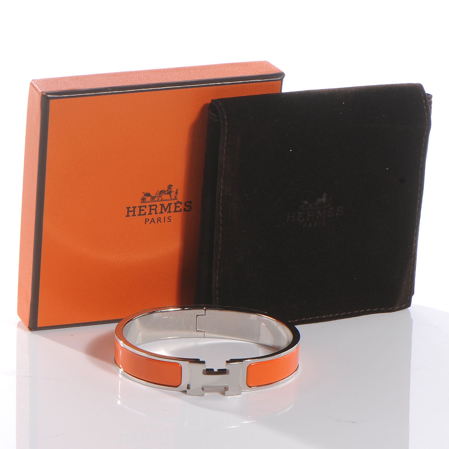 Hermes Narrow Enamel Clic Clac H Bracelet PM Orange 53409
