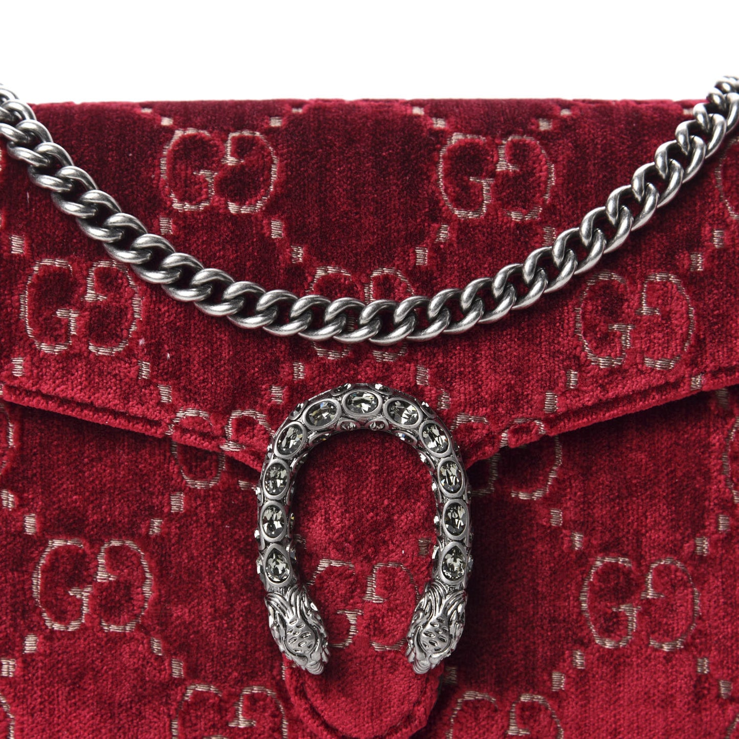 Velvet GG Monogram Mini Dionysus Chain Wallet Red Cipria