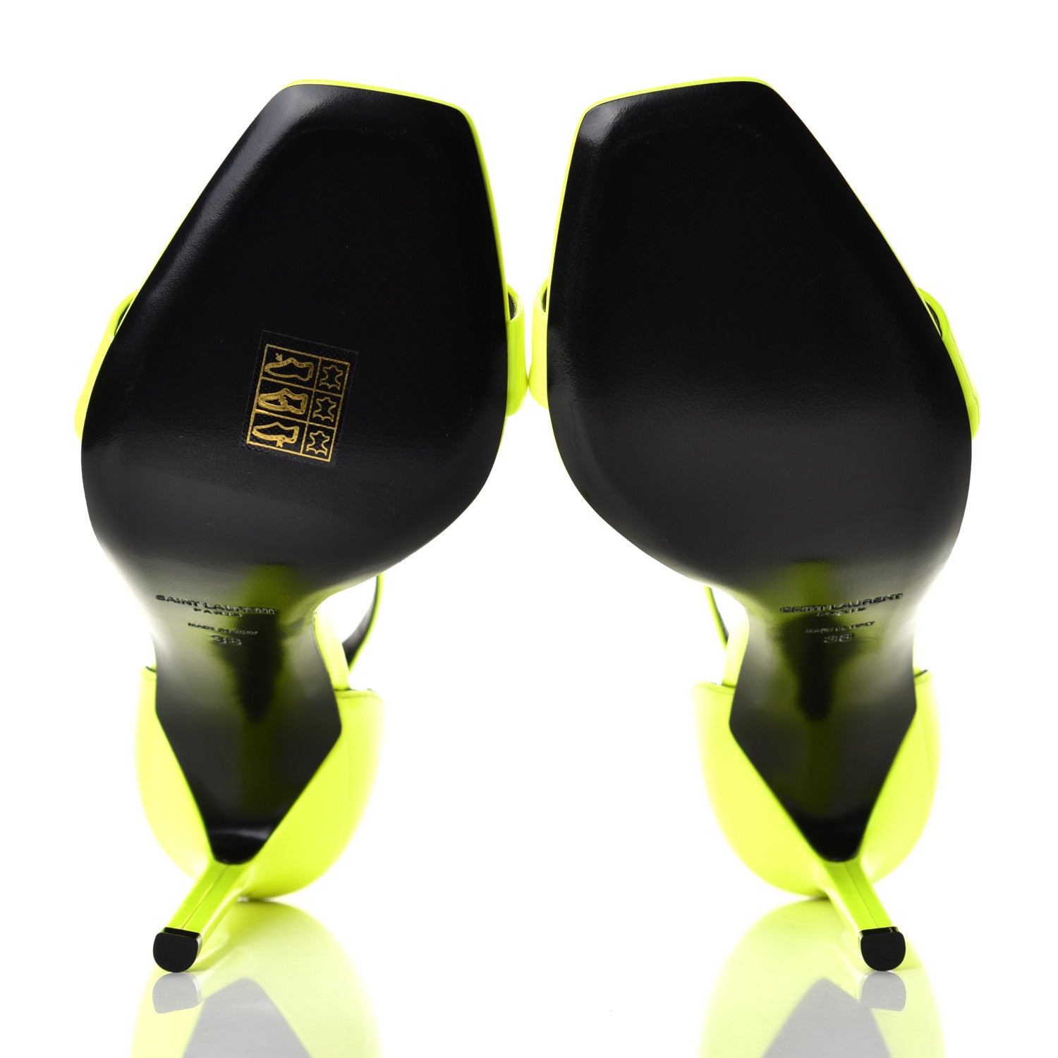 Saint Laurent Patent Calfskin Amber 105 Ankle Strap Sandals 38 Yellow Fluo 4 of 5