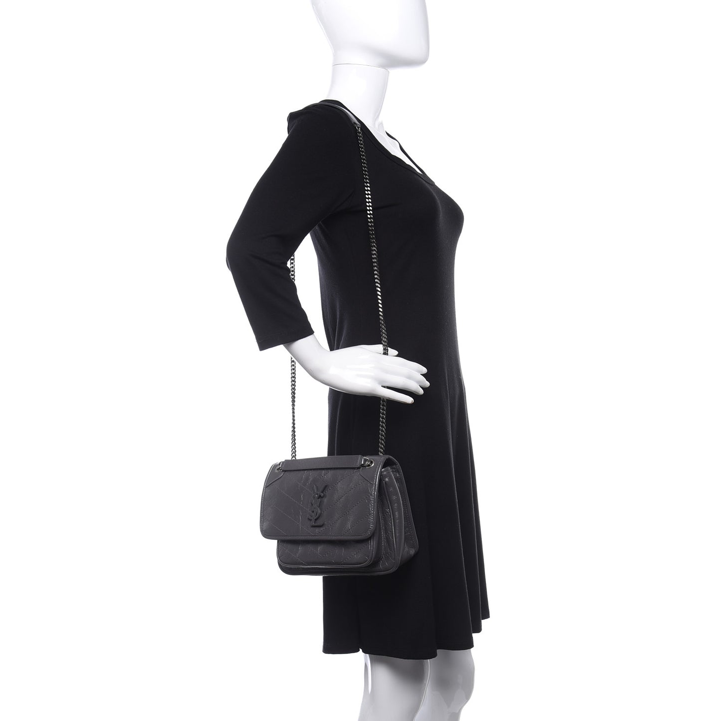 Crinkled Calfskin Matelasse Monogram Baby Niki Chain Satchel Storm