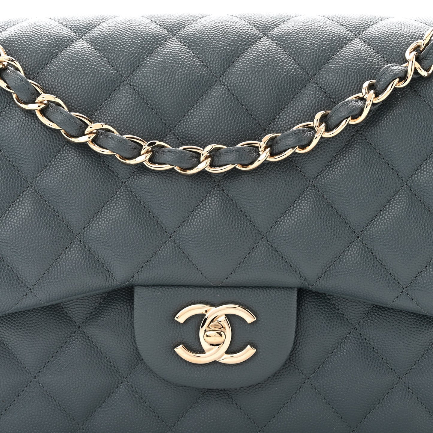 Caviar Quilted Jumbo Double Flap Grey