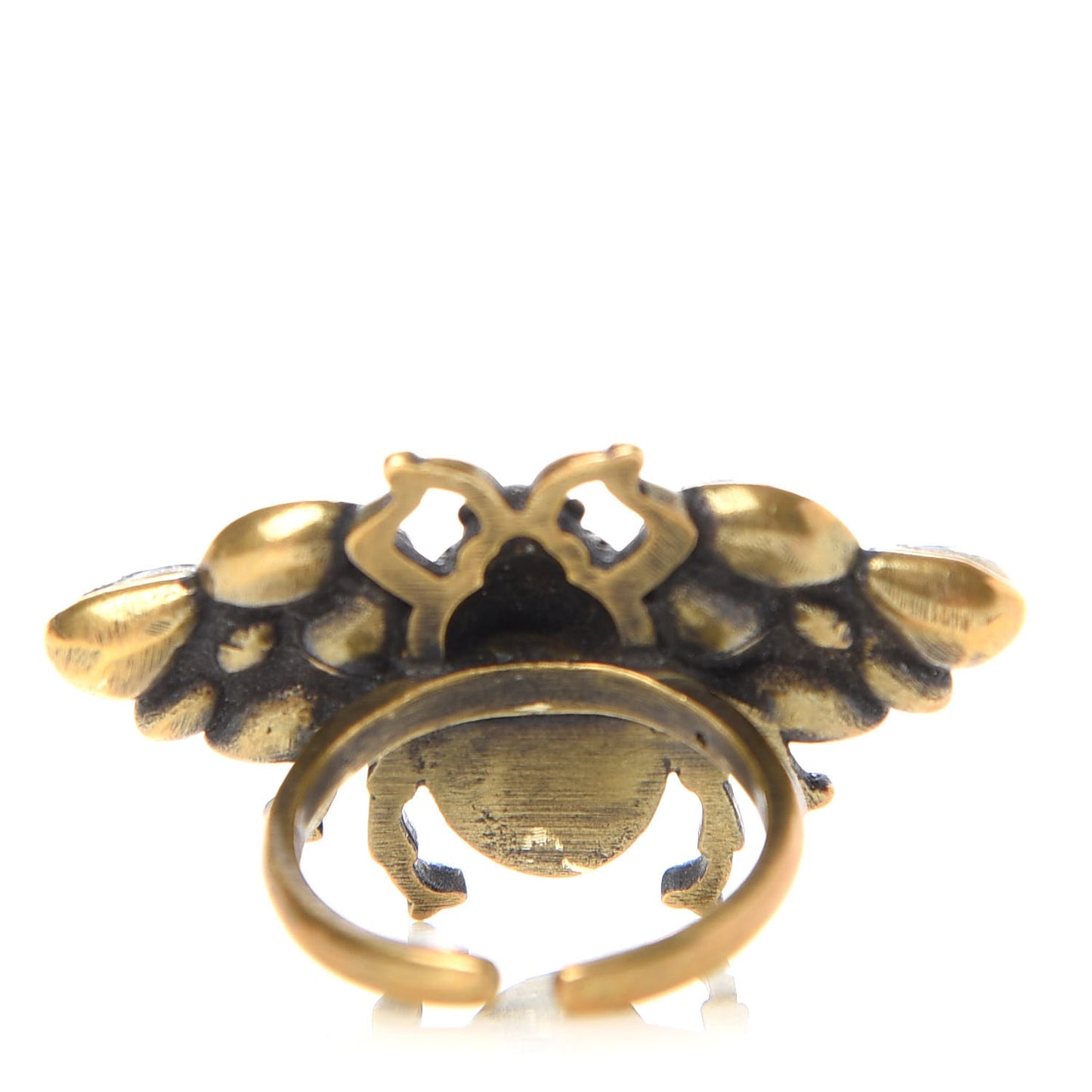 Metal Crystal Pearl Bee Ring 6 Aged Gold