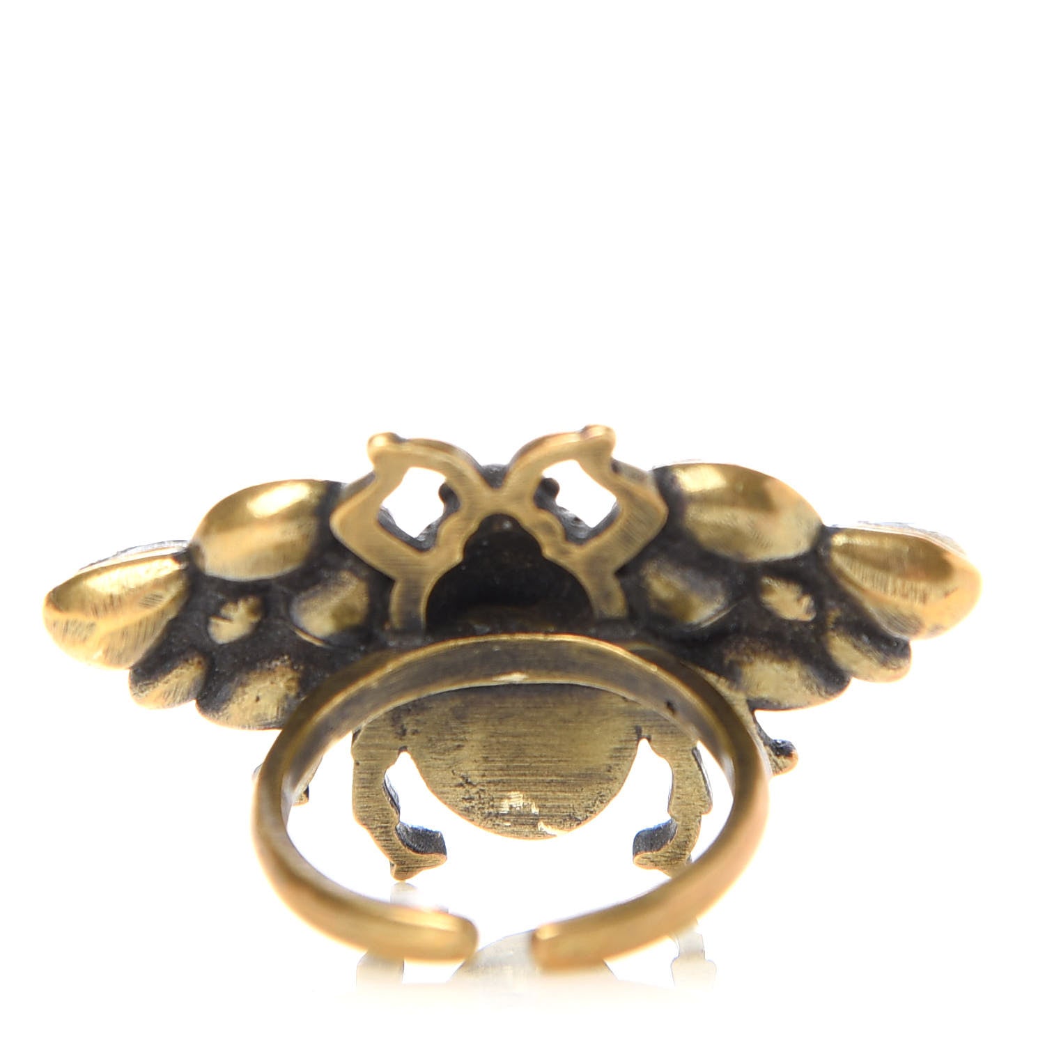 Gucci Metal Crystal Pearl Bee Ring 6 Aged Gold 3 of 5