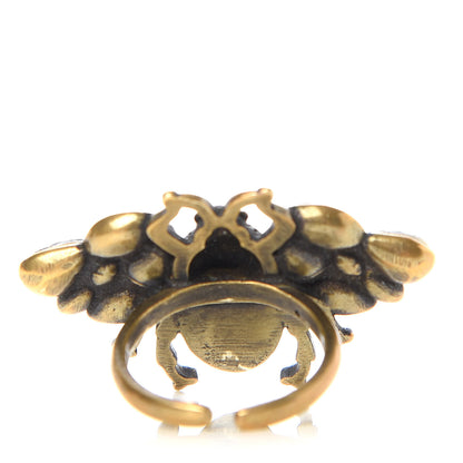 Gucci Metal Crystal Pearl Bee Ring 6 Aged Gold 3 of 5