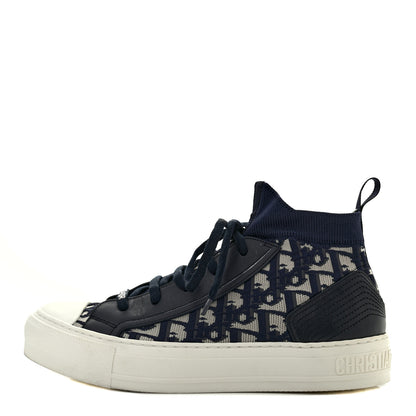 Christian Dior Technical Knit Calfskin Oblique Womens Walk'n Dior Mid Top Sneakers 38.5 Deep Blue 1 of 13